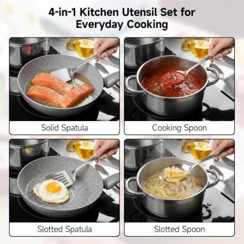 4PCS Stainless Steel Kitchen Cooking Utensils Spatula & Spoons Set - Image 7