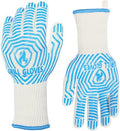 QUWIN BBQ Gloves, Oven Gloves 1472℉ Extreme Heat Resistant, Grilling Gloves Silicone Non-Slip Oven Mitts, Kitchen Gloves for BBQ, Grilling, Cooking, Baking-1 Pair… (Blue, One Size(Long Cuff)) by QUWIN