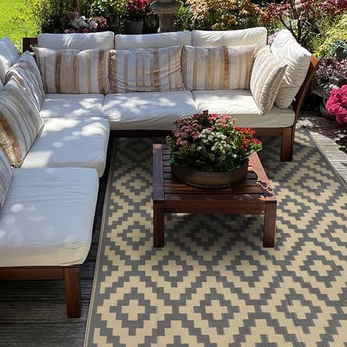 SAND MINE 6 x 9 Ft Reversible Mats, Plastic Straw Rug, Modern Area Rug, Large Floor Mat and Rug for Outdoors, RV, Patio, Backyard, Deck, Picnic, Beach, Trailer, Camping, Grey & Tan - Image 7