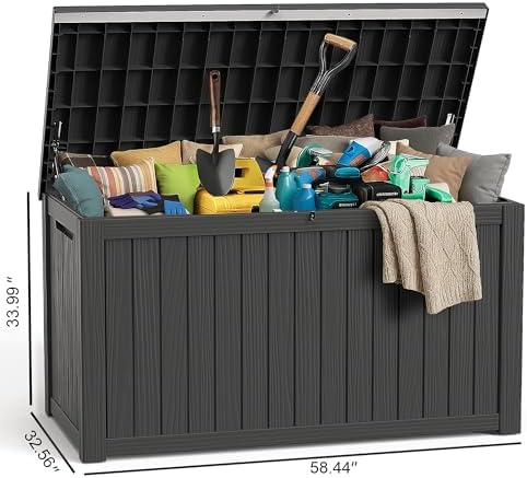 ROJIK Outdoor Storage Housing Deck Box,Waterproof Patio Furniture, Garden Tools,Cushions,Pool Accessories Storage Bench with Lockable Lid and Side Handles (Black,280 Gal) - Image 2