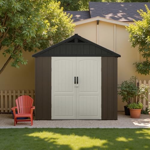 Patiowell 8x12 FT Resin Outdoor Storage Shed with Floor, Chocolate - Image 2