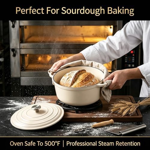 QuliMetal Enameled Cast Iron Cookware Set, 5-Piece Pots and Pans Set with Lids, Skillet, Frying Pan, Saucepan & Dutch Oven for All Stovetops, PFOA Free, Ideal for Sourdough Bread Baking - Image 4