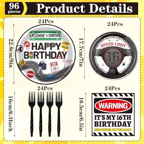 16th Birthday Party Decorations 96PCS Plates Napkins Forks - Image 2