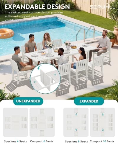 SERWALL Outdoor Expandable Dining Table, White - Image 6