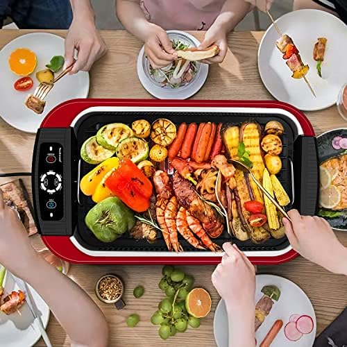 Indoor Smokeless Grill, Techwood 1500W Electric Indoor Grill with Tempered Glass Lid, Portable Non-stick Korean BBQ, Turbo Smoke Extractor Technology, Drip Tray& Double Removable Plate, Red - Image 5