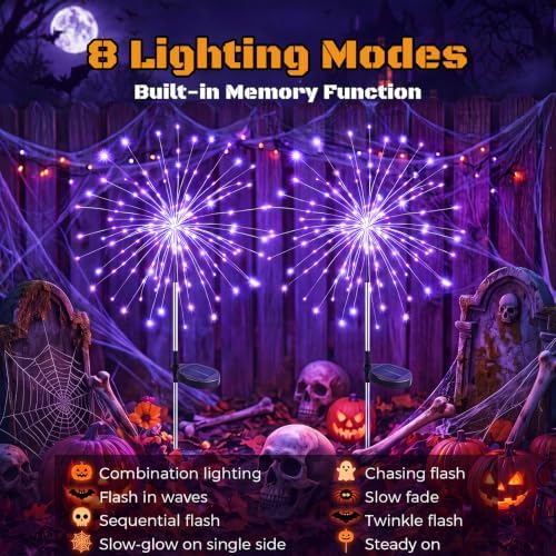 btfarm 2 Pack Solar Halloween Lights Outdoor, Purple Firework Light - Image 2