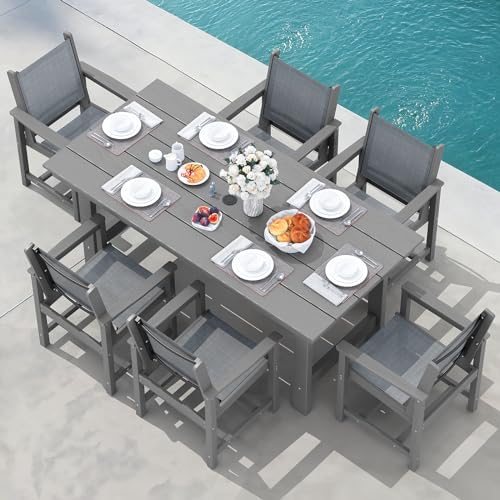 SERWALL 7 Pcs HDPE Patio Dining Set, HDPE Dining Set for 6, Gray by SERWALL