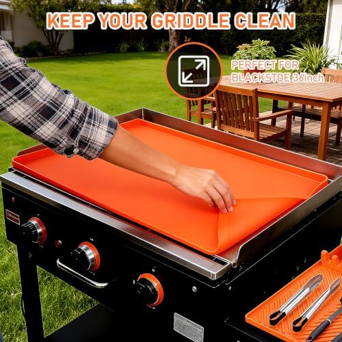 28" Silicone Grill Mats Compatible with Blackstone Griddle Accessories, 4 Pcs Full Edge Silicone Griddle Cover, BBQ Cooking Kitchen Outdoor Camping Accessories, Orange - Image 2