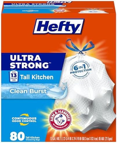 Hefty Ultra Strong 13 Gal Kitchen Trash Bags, White, Clean Burst, 80ct by Hefty