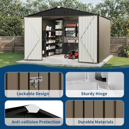 Garvee 10x10 FT Outdoor Storage Shed–Sloping Roof, Double Lockable Door - Image 4