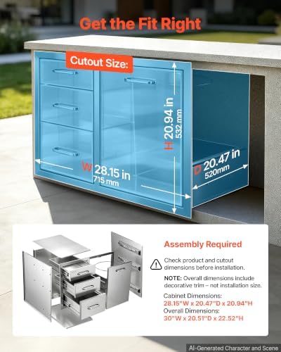 VEVOR Outdoor Kitchen Drawers, 23"W x 21"H x 30"D, Cabinet/Trash/Door/Combo - Image 7
