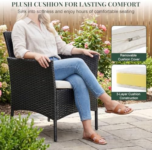 DUMOS 4-Piece Patio Furniture Set Outdoor Wicker Conversation, Black - Image 4