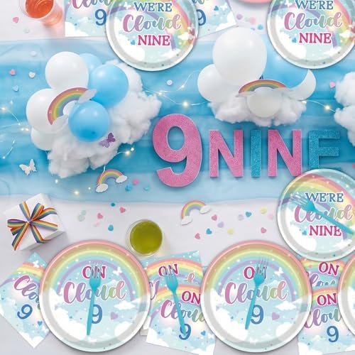Rakuto on Cloud 9 Birthday Decorations for Girls, 96PCS Cloud 9 Year Old Girl Bday Disposable Paper Plates and Napkins Party Decorations, We Cloud Nine Forks Tableware Decor Supplies Serves 24 Guest - Image 5