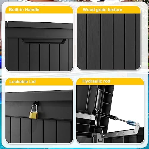 PatioZen 281 Gallon Large Resin Deck Box, Lockable Outdoor Storage Box for Patio Cushions Storage Furniture,Garden Tools, Pool Supplies, Weatherproof and UV Resistant (Black) - Image 3