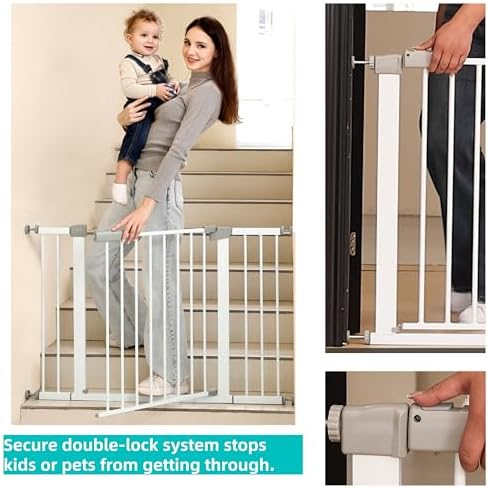 29"-57" Baby and Pet Safety Gate, 30" Tall Metal Walk-Thru Gate for Doorways & Stairs, Easy One-Hand Open, Dual Lock, Extensions & Wall Mounts Included (Gray, 29" x 57" x 30“ ) - Image 4