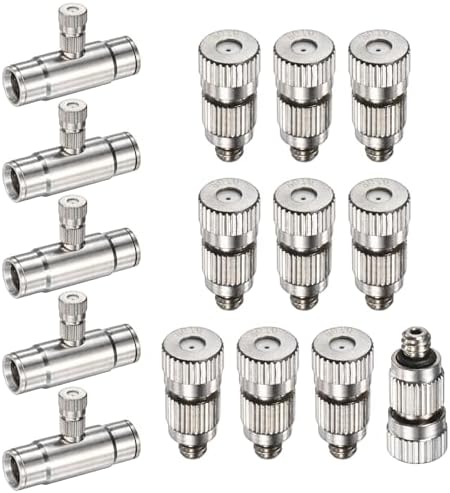 M METERXITY 20-Pack Brass Misting Nozzle Tee Kit, 0.8mm Orifice Dia. High Pressure Spray Misting Nozzle Head, Slip Connectors for 3/8 Inch Drip Irrigation Tubing Kit Outdoor [3/16" Threaded] by MMETERXITY