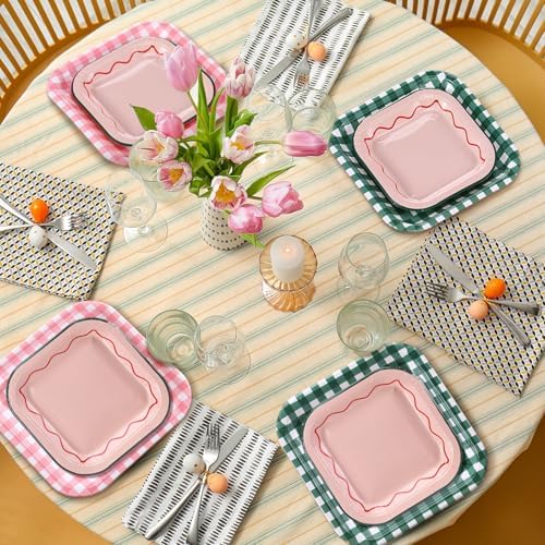 Pickmesh 100 Pcs Camp Gingham Paper Plate Disposable Scalloped Plaid Plate - Image 4