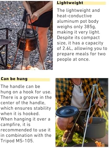 CAMPINGMOON 2.6L Hanging Pot Lightweight Aluminum Hard Anodized Campfire Cooking Pot with Foldable Handle, Compact Outdoor Camping Cookware, Small Size MC-220 - Image 3