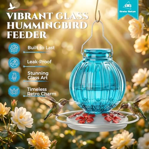 Glass Hummingbird Feeder for Outdoors Hanging, 26 fl oz Bird Nectar Feeder - Image 6