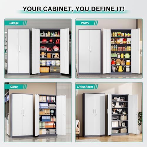 Metal Storage Cabinet with 2 Doors and 6 Shelves,Gray White Metal Cabinet with Lock,71" Lockable Garage Storage Cabinets,Locking File Cabinet,Steel Tool Cabinets for Home,Office,Garage,Shop,School - Image 5