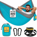 Wise Owl Outfitters Hammock for Camping Single Hammocks Gear for The Outdoors Backpacking Survival or Travel - Portable Lightweight Parachute Nylon SO Lt Blue & Grey by WiseOwlOutfitters