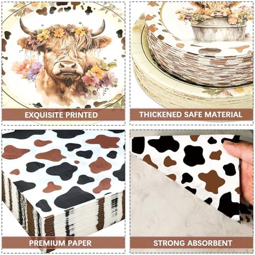 180PCS Highland Cow Paper Plates and Napkins Party Supplies Serve 60 - Image 3