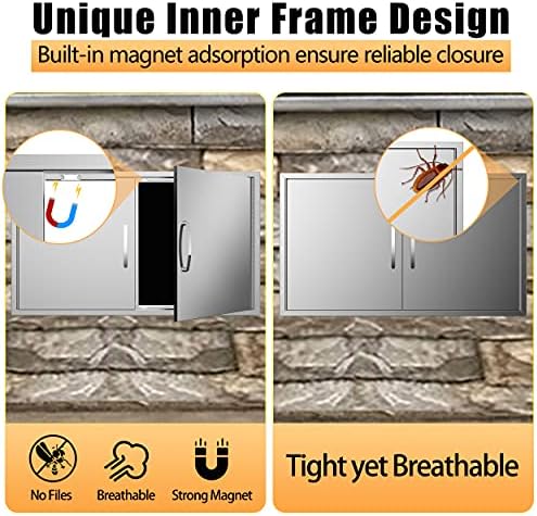 36" Wx21 H Outdoor Kitchen Doors Stainless Steel BBQ Access Door, Flush Mount for Outdoor Kitchen and BBQ Island, Silver - Image 6