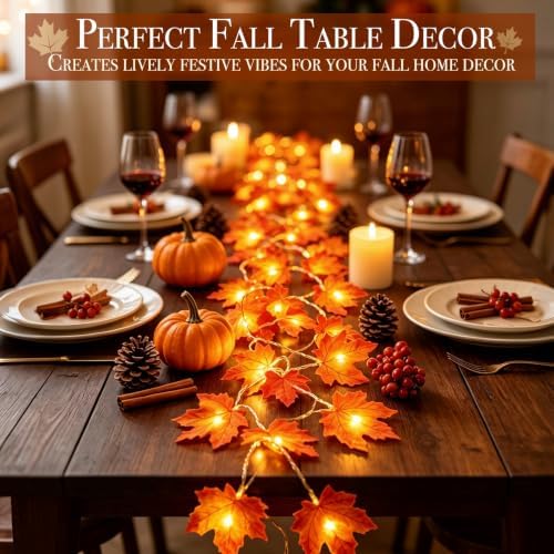 Fall Decor 2 Pack Fall Garland with Lights Enlarged Maple Leaves 20Ft 40LED - Image 6