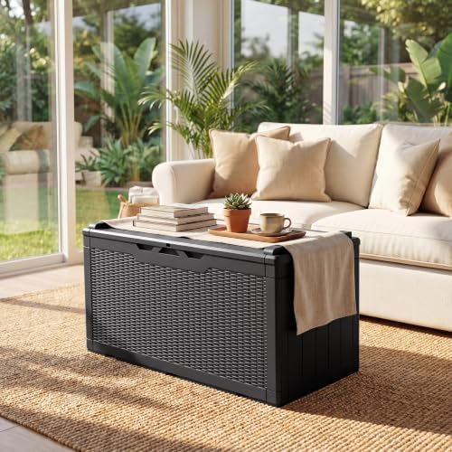 JUMMICO 100 Gallon with Cushion Deck Box, Waterproof Outdoor Storage Box - Image 3