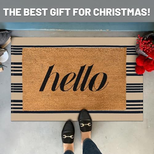 IOHOUZE 2x3 Striped Outdoor Door Mat, Washable Porch Rug, Black Tan - Image 2