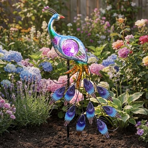 TERESA'S COLLECTIONS Solar Peacock Metal Garden Stake Outdoor Light 33" - Image 3