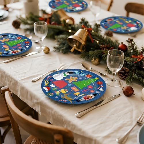 WRAPAHOLIC 25Pcs Christmas Paper Plates - 9 Inch Blue Holiday Party Disposable Plates Decorative Dinner Plates for Christmas Party Tableware Supplies Table Decor - Image 4