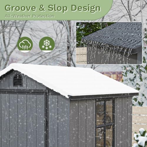 Patiowell 4 x 4 FT Plastic Outdoor Storage Shed with Floor, Garden Tool Resin Shed with Two Windows and Lockable Door for Garden, Backyard, Lawn, Easy to Install, Dark Grey - Image 4