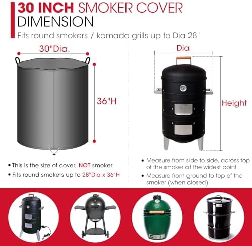 Unicook Round Smoker Charcoal Grill Cover Waterproof, Large, 30"Dia x 36"H - Image 2