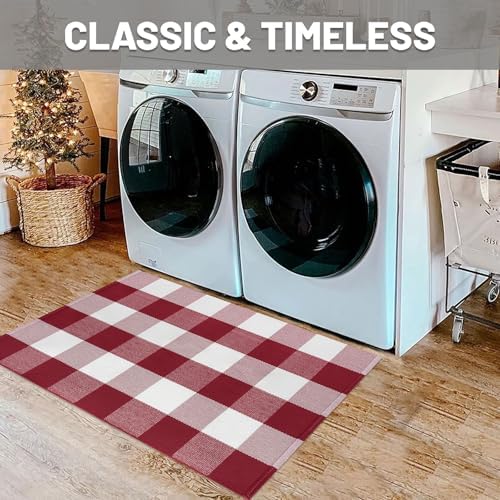 IOHOUZE Christmas Buffalo Plaid Door Mat 2x3, Washable, Red White - Image 4