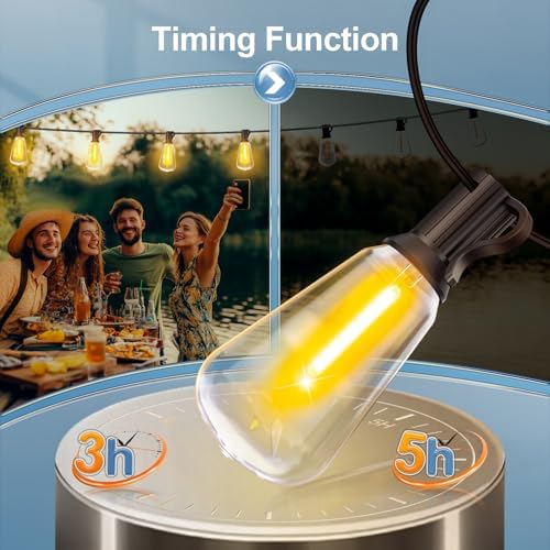 Outdoor String Led Patio Lights - 150Ft 45M Outside Waterproof Light With Remote Dimmable ST38 Shatterproof Bulb Connectable Hanging Outdoor Electric Lighting For Backyard Yard Gazebo Porch Party - Image 3