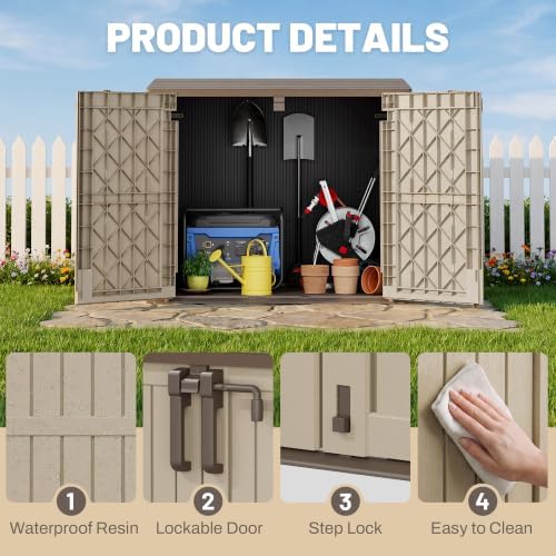 Horizontal Outdoor Storage Cabinet Box 36 Cu Ft with Lockable Doors, Outdoor Storage Shed Portable Waterproof for Backyard Garden - Image 2