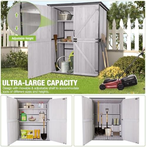 Outdoor Cabinet Storage Shed with Metal Frame Large Wooden Garden Shed Tool House with Floor,Door & Lock for Backyard Use - Image 5