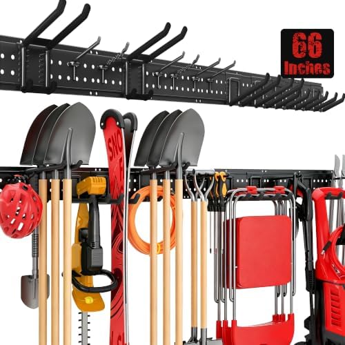 Garage Tool Organizer Wall Mount 66 inches with 13 Adjustable Heavy-Duty Hooks, Garage Organization, Garden Tool Storage Rack, Yard, and Shed, Holds Up to 520 lbs by ZICANYCO