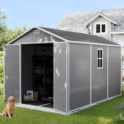 UDPATIO Resin Storage Shed 7.5x12FT, Outdoor Plastic Garden Shed,Grey White - Image 4