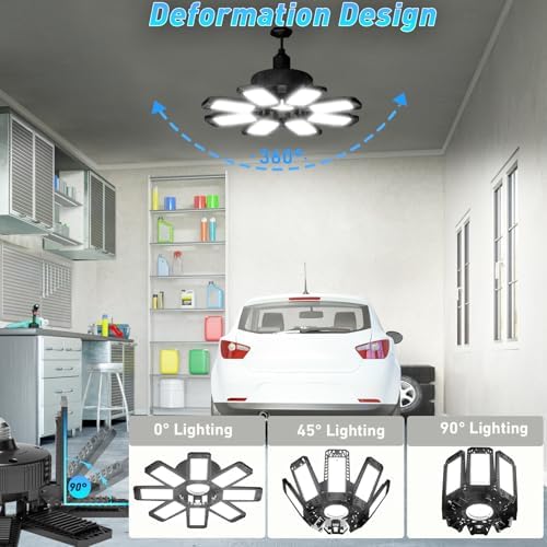 Garage Light 8 Pack - 240W 24000LM 6500K Garage Lights Ceiling LED with 8+1 Deformable Panels, E26/E27 Screw Socket in LED Shop Light for Workshop, Basement, Gym, Barn, Warehouse etc Bay Lighting - Image 2