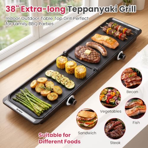 38" x 10" Foldable Electric Griddle with 2 Cooking Zones - Image 3