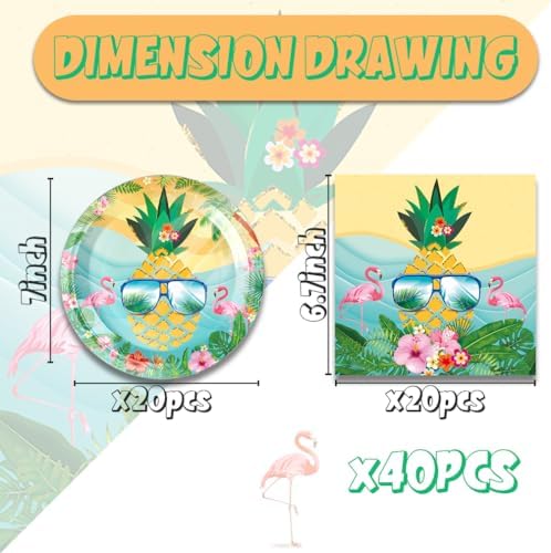 40pcs Fancy Land Flamingo Party Supplies Summer Beach Paper Plates and Napkins Set Pineapple Summer Hawaiian Tableware for 20 Guests - Image 2