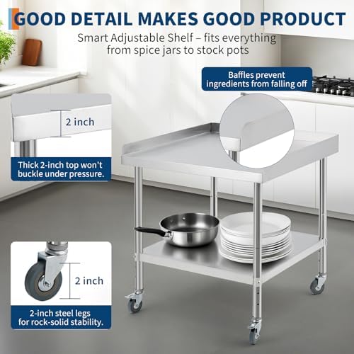 Stainless Steel Equipment Stand, Prep Table Metal Table w/Wheel - Image 7