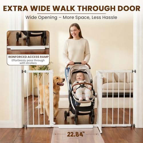 Mumeasy 29.7-57" Extra Wide Baby Gate, Auto Close Large Dog Gate for Doorways, No Drilling Pressure Mounted Pet Safety Gate for Stairs, Easy Walk Through Child Gate for Hallways, House, Indoor, White - Image 4