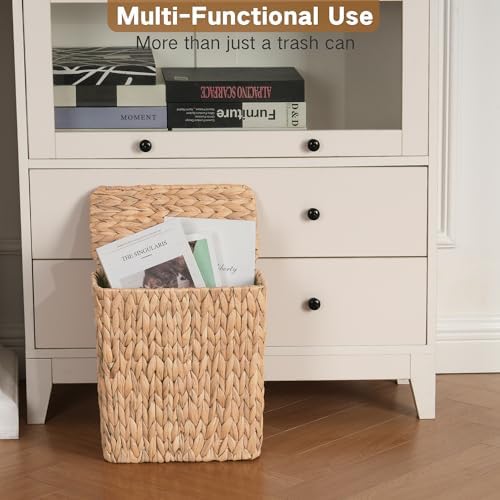 iEGrow Wicker Trash Can, Bathroom Trash Can with Lid, 3 Gallon Natural Water Hyacinth Waste Basket with Removable Liner, for Bedroom, Living Room, Toilet, Under Sink - Image 6