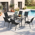 Outdoor Dining Set for 6, Metal Table and Stackable Chairs by CHINNLUU