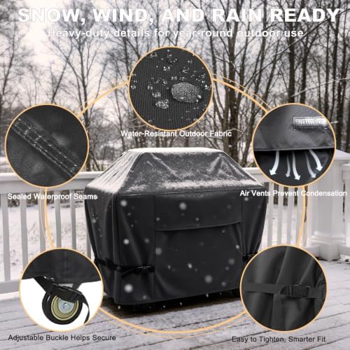 NettyPro Grill Cover for Outdoor Grill 60 Inch Waterproof Heavy Duty, Black - Image 3