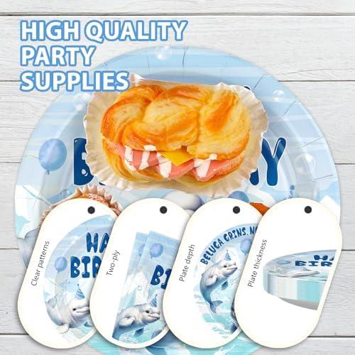 96Pcs Beluga Whale Ocean Birthday Party Decorations, Serves 24 - Image 6