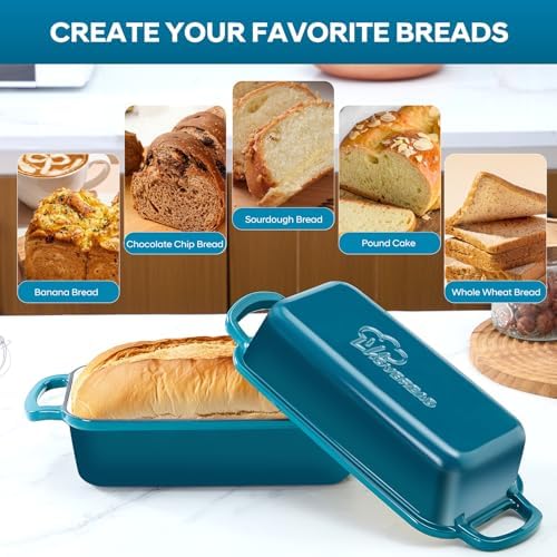 Cast Iron Loaf Pan with Lid 10x5 Inch Enameled Bread Loaf Pan for Sourdough, 2 Piece Set, Emerald - Image 5
